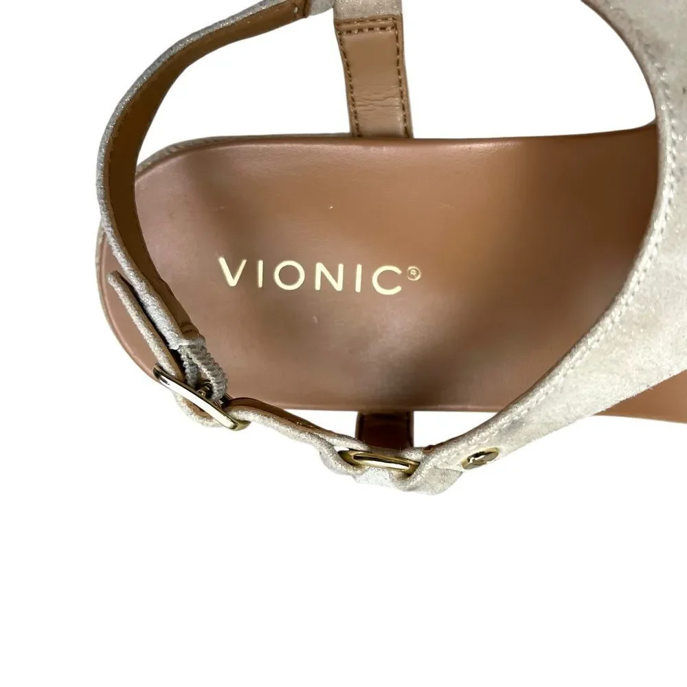 Vionic Women Kirra Espadrille Wedge Sandals‎ Thong Strap Cream Metallic Gold 9.5